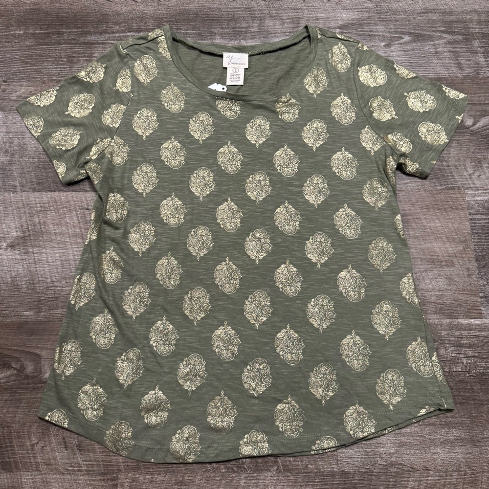 AJ Andrea Jovine Green & Gold Short Sleeve Shirt Size Large